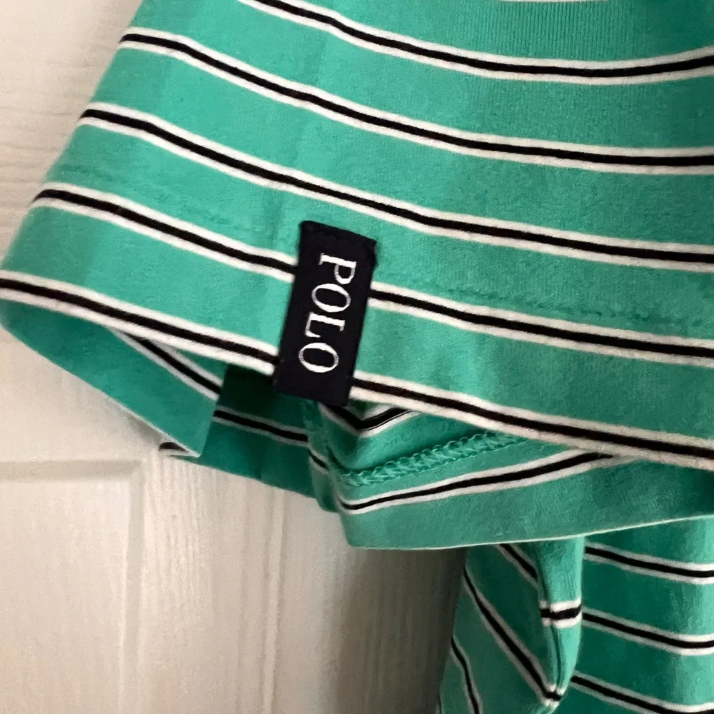 Ralph Lauren Polo Golf shirt Green blue striped Stretch Lisle Short sleeve men S